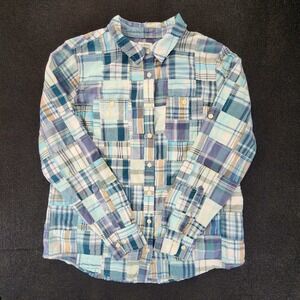 L.L. Bean Button Down Shirt Womens M Blue Plaid Long Sleeve Regular Fit Woven